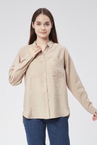 Bej Dökümlü Bayan Gömlek