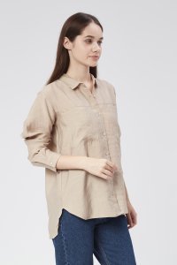 Bej Dökümlü Bayan Gömlek