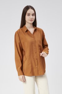 Kahverengi Dökümlü Kadın Gömlek