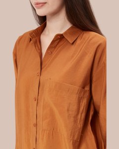 Kahverengi Dökümlü Kadın Gömlek