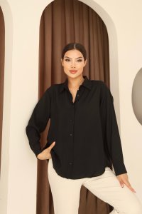 Siyah Modal Regular Kadın Gömlek